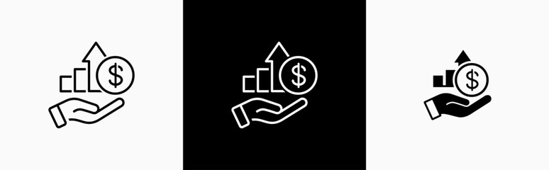 Growing graph in hand line style icon. Growths chart PNG symbol. Profit growing signs vector illustration for apps and website