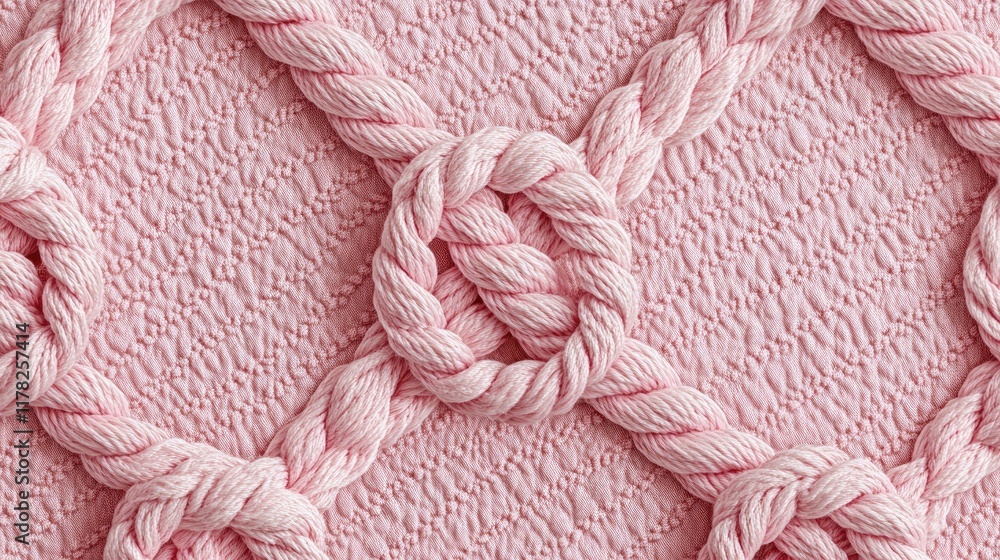 Poster soft pink rope knots arranged in a graceful pattern on a muted, textured background, emphasizing ele