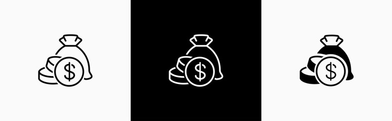 Money bag in line style icon. Dollar sack, coin in flat style symbol. Moneybag signs. vector illustration for apps and website
