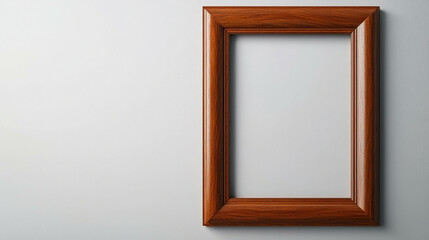 Empty Wooden Frame with Rich Dark Finish Hanging on Minimalist Wall