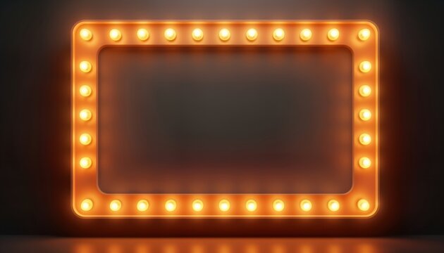 Retro marquee signboard with warm light bulbs. Isolated vintage style billboard for event announcement. Template for special events promotions. Ideal for digital signage shop windows. Suggests