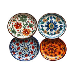 Hand-Painted Ceramic Platters with Islamic Art Isolated on Transparent Background
