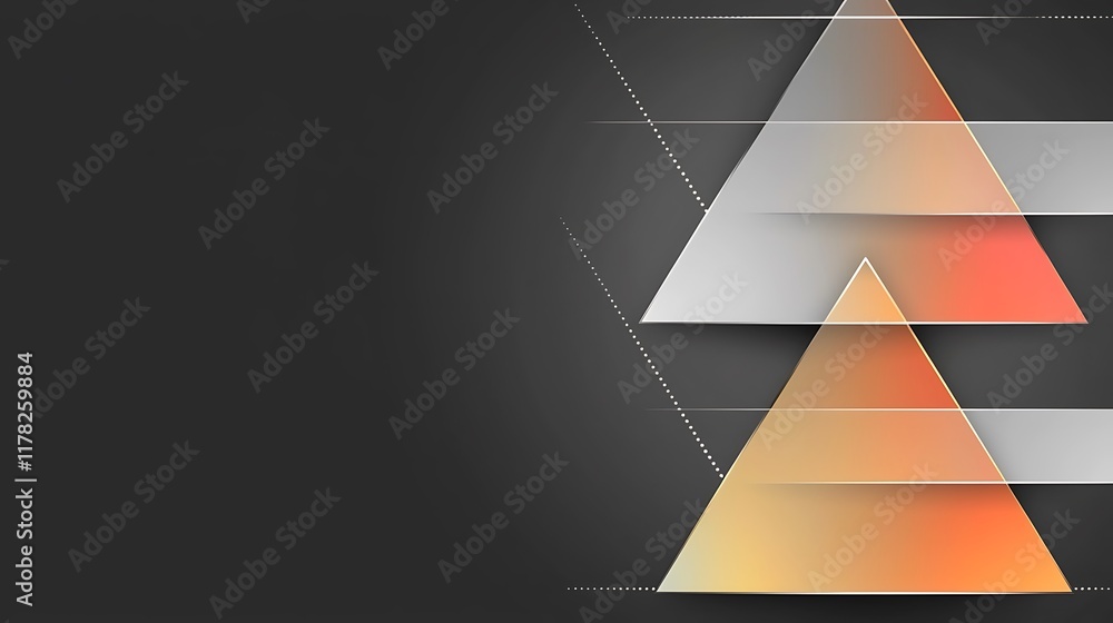 Poster abstract background with overlapping translucent triangles in orange, grey and white.