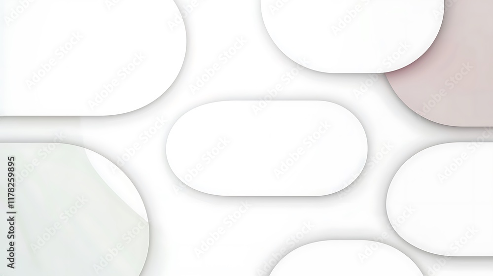 Poster abstract background with overlapping white and pale pink oval shapes, creating a modern and minimali