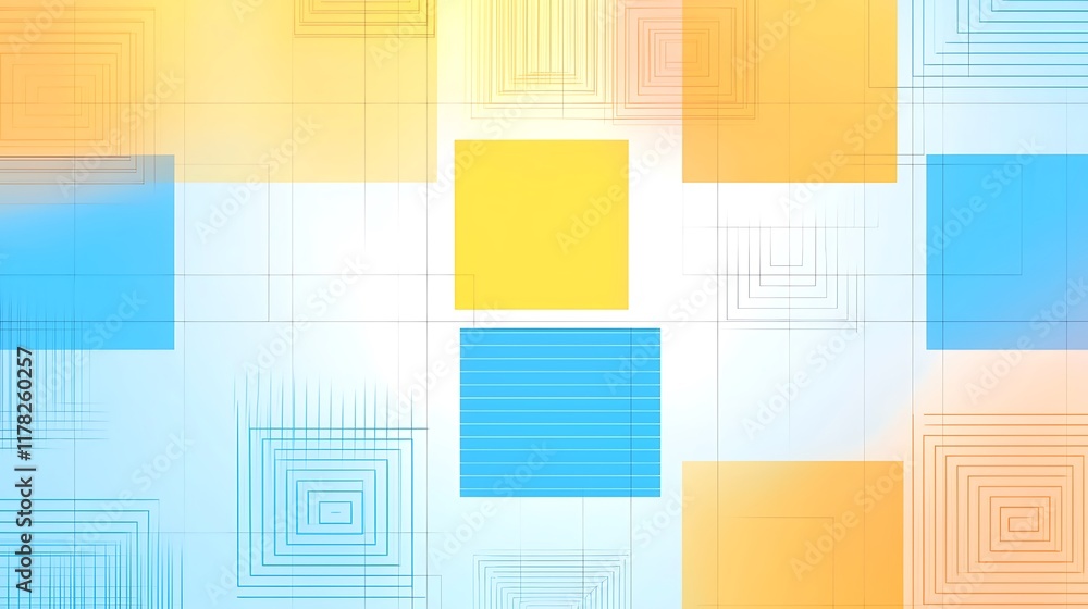 Poster abstract background with pastel squares and lines.