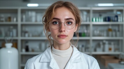 Portrait of a young female scientist in a lab coat