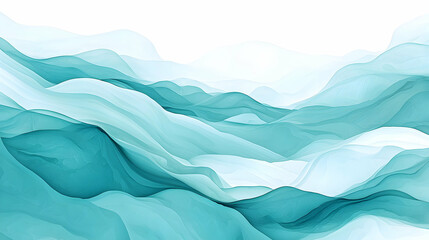 Fototapeta premium Serene Teal Abstract Landscape: Fluid Watercolor Mountains