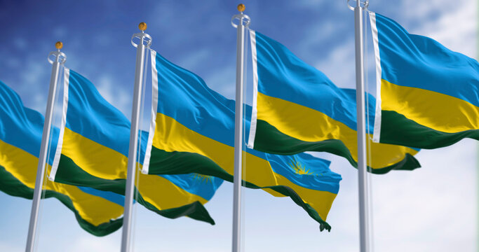 Rwanda national flags waving on a clear day