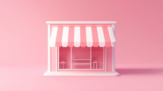 Pink Shop Front, Smiling Store, Minimalist 3D Render