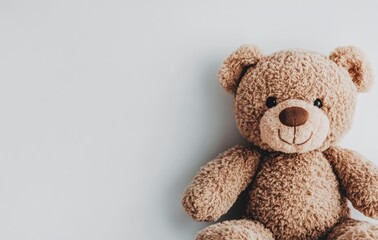Obraz premium Cute brown teddy bear isolated on a white background with copy space, suitable for banner design. Stock photo, high quality.