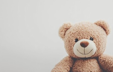 Obraz premium Cute brown teddy bear isolated on a white background with copy space, suitable for banner design. Stock photo, high quality.