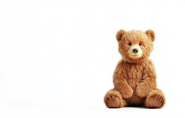 Fototapeta premium Cute brown teddy bear isolated on a white background with copy space, suitable for banner design. Stock photo, high quality.