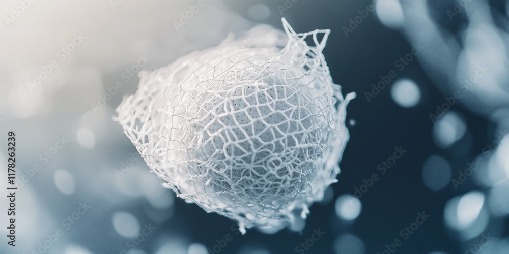 Poster Microscopic view of a cell enveloped in a delicate, intricate network.