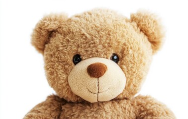 Cute brown teddy bear isolated on a white background with copy space, high-resolution photography. 