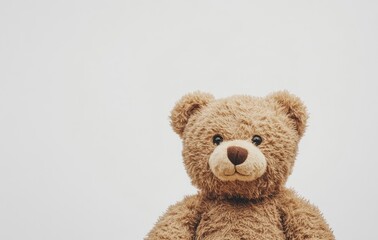Obraz premium Cute brown teddy bear isolated on a white background with copy space, high-resolution photography. 