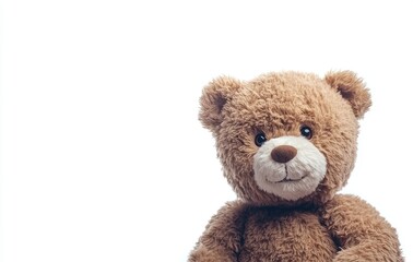 Obraz premium Cute brown teddy bear isolated on a white background with copy space, high-resolution photography. 