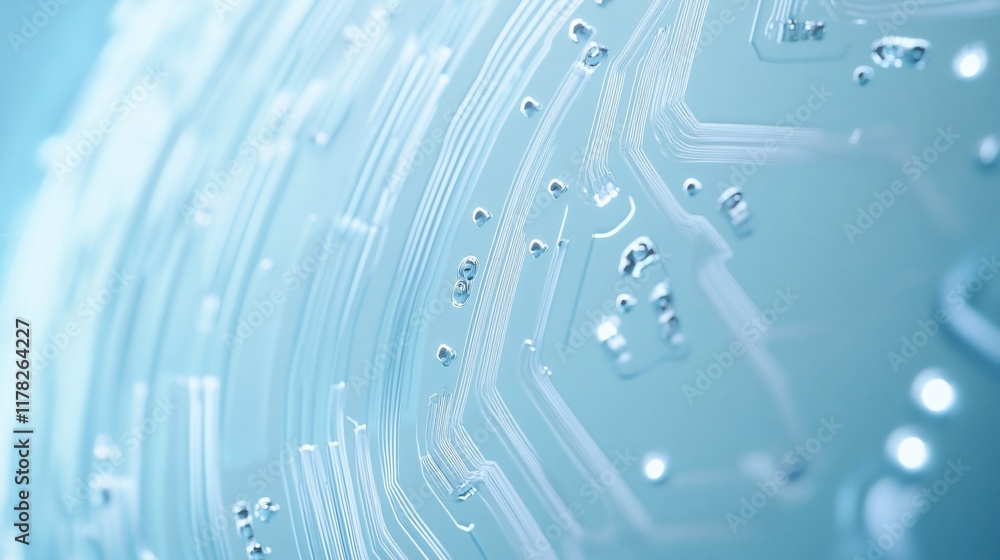 Poster Abstract close-up of a translucent circuit board with intricate pathways and nodes, showcasing a futuristic technological design.
