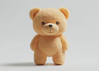 Obraz premium Cute teddy bear toy on a white background with copy space, 3D rendering, studio lighting, high-resolution photography, insanely detailed, fine details, isolated plain, stock photo color grading, light