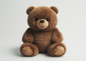 Obraz premium Cute teddy bear toy on a white background with copy space, 3D rendering, studio lighting, high-resolution photography, insanely detailed, fine details, isolated plain, stock photo color grading, light