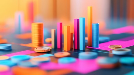 Colorful Abstract Financial Chart with Coins - Upbeat Business Growth