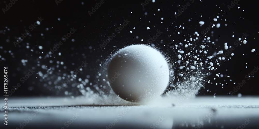 Aufkleber White sphere impacting surface, creating a dust cloud and splash.