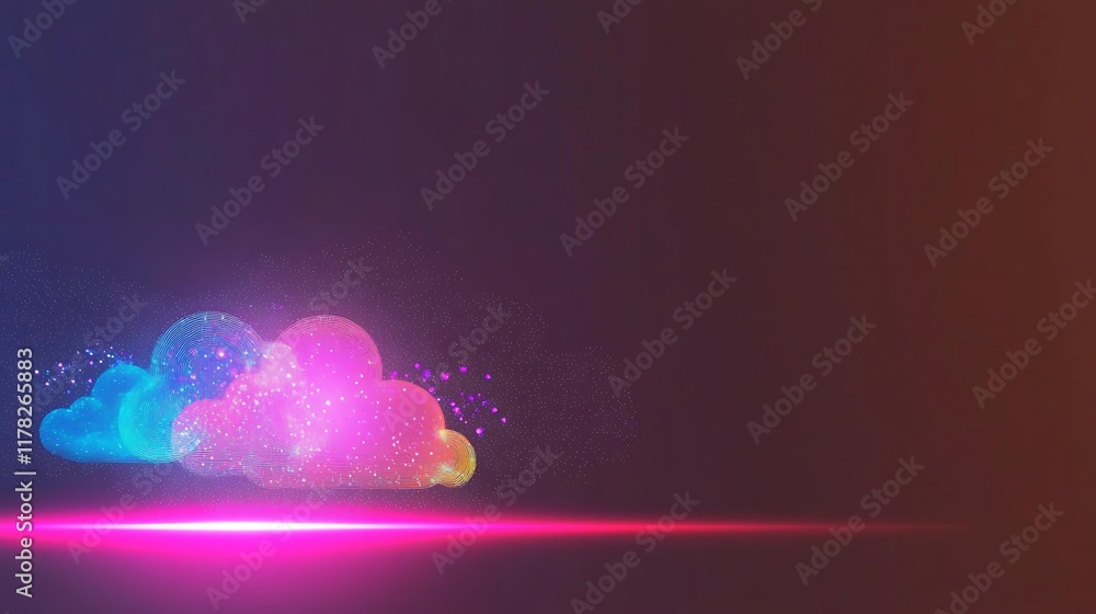 Poster abstract colorful glowing cloud computing network data concept.