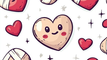 Cute cartoon hearts and bandages pattern design