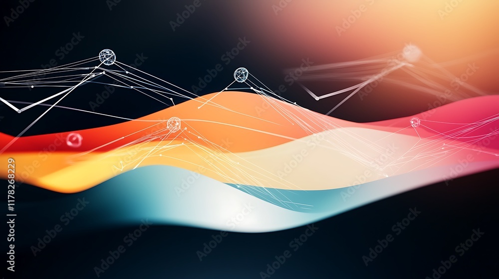 Poster abstract colorful wave with data points and lines.