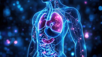 3D rendering of human lungs and circulatory system.