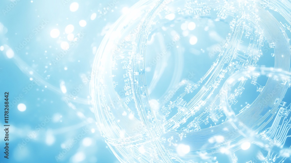 Aufkleber abstract blue glowing sphere with light trails and bokeh.