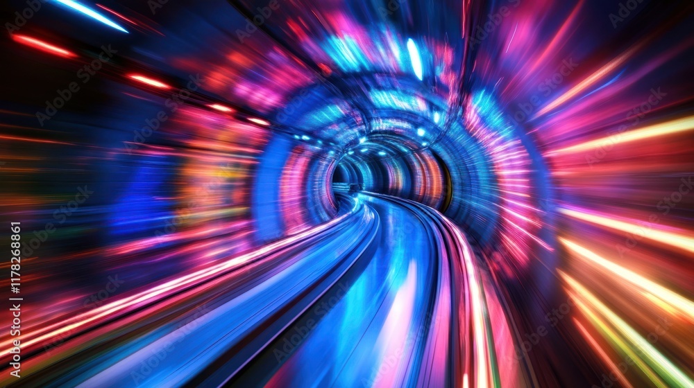 Aufkleber colorful lights streak through a curved tunnel, creating a dynamic motion effect.