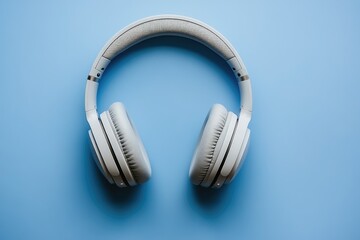Stylish white headphones on a blue background