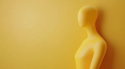 Yellow Mannequin Smiling Against Yellow Background, Minimalist 3D Render