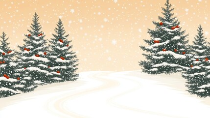 Obraz premium Snowy Winter Landscape with Pine Trees and Falling Snowflakes