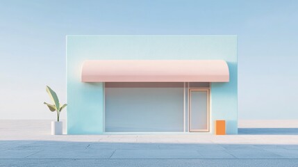 Pastel Shopfront Mockup: Smiling Sunlit Minimalist Retail Design