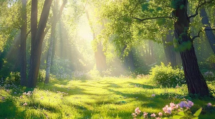 Fotobehang spring forest nature landscape-  beautiful sunny spring glade © BHZshop