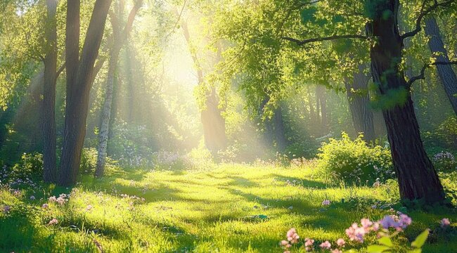spring forest nature landscape-  beautiful sunny spring glade