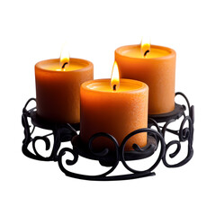 Decorative Candle Holders with Three Candles Isolated on Transparent Background