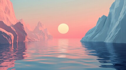 Pink and Blue Glacial Sunset Landscape