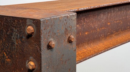 Close-up of a rusted steel beam with bolts.