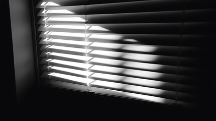 A play of light and shadow on window blinds creates a dramatic monochrome effect.