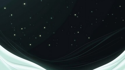Obraz premium Abstract dark teal background with glowing stars and elegant white curves.