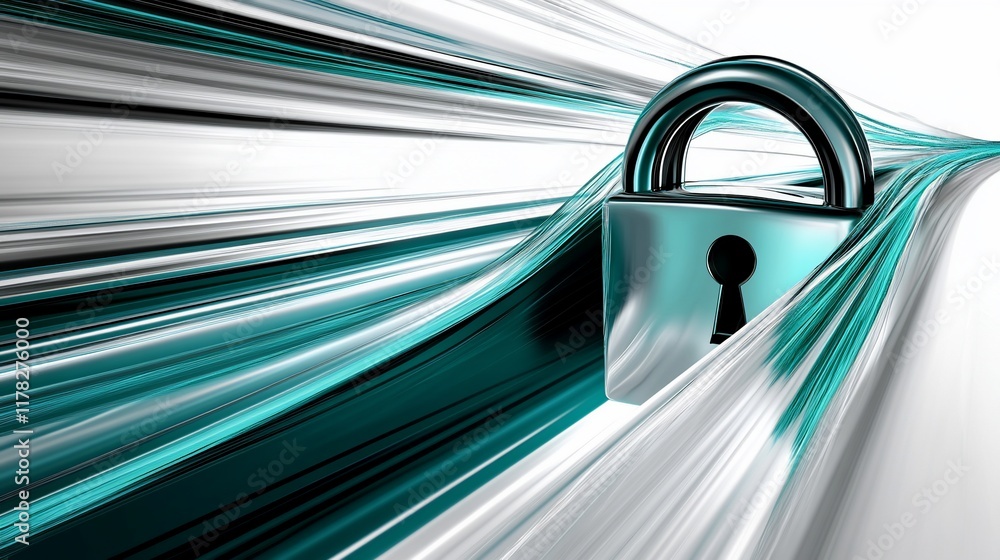Poster Fast data security, padlock in motion blur, digital speed concept.