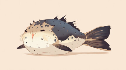cute doodle of fat blowfish with playful expression and unique features