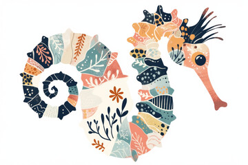 colorful seahorse illustration with intricate patterns and designs