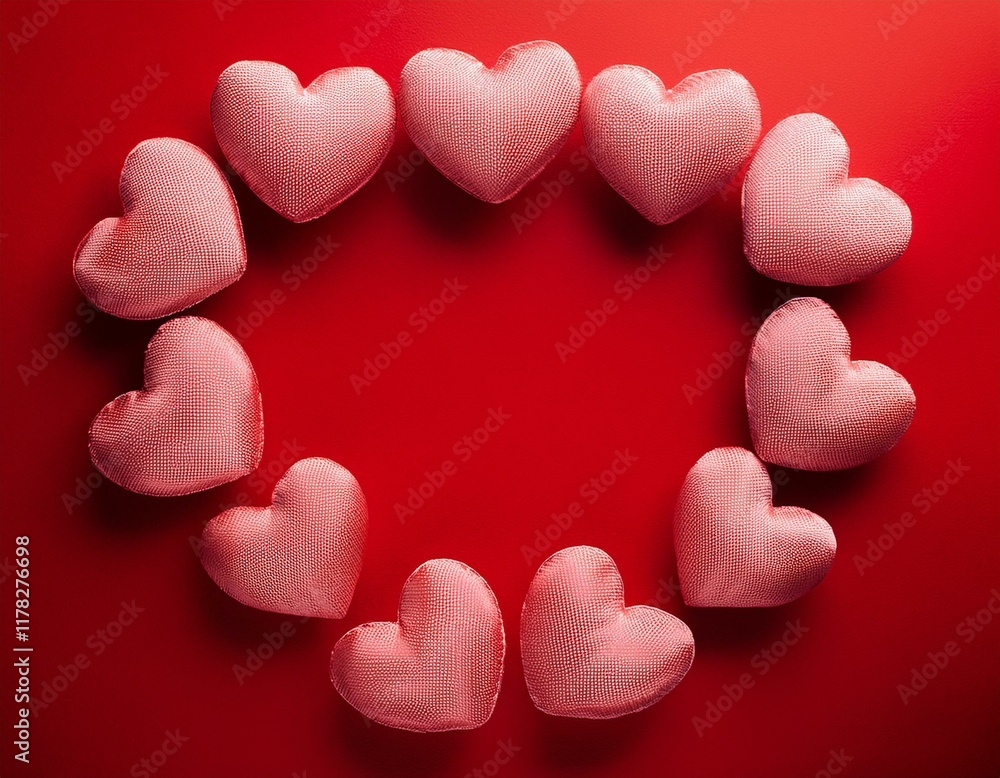 Poster frame of volume hearts on red background with space for text valentine day copy space