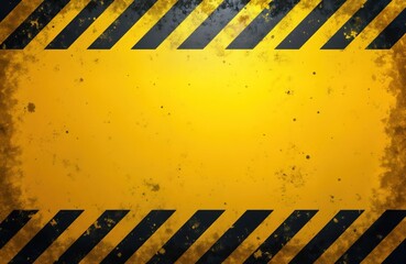 Grunge yellow and black diagonal stripes create warning background. Industrial safety design. Caution sign pattern. Old and dirty surface texture. Possible hazardous area or construction site.