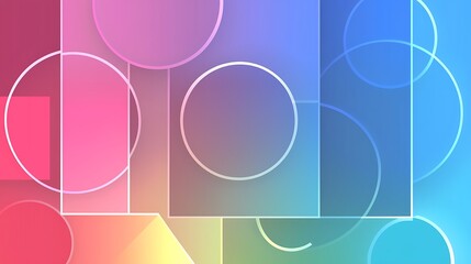 Abstract geometric background with overlapping circles and squares in vibrant gradient colors.