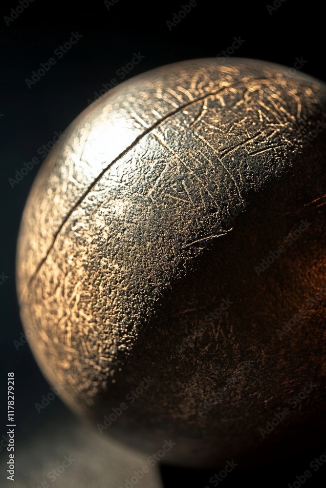 Poster Close-up of a weathered, cracked spherical object with subtle light highlighting its texture.