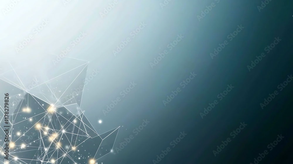 Poster abstract geometric network background with glowing nodes and lines.
